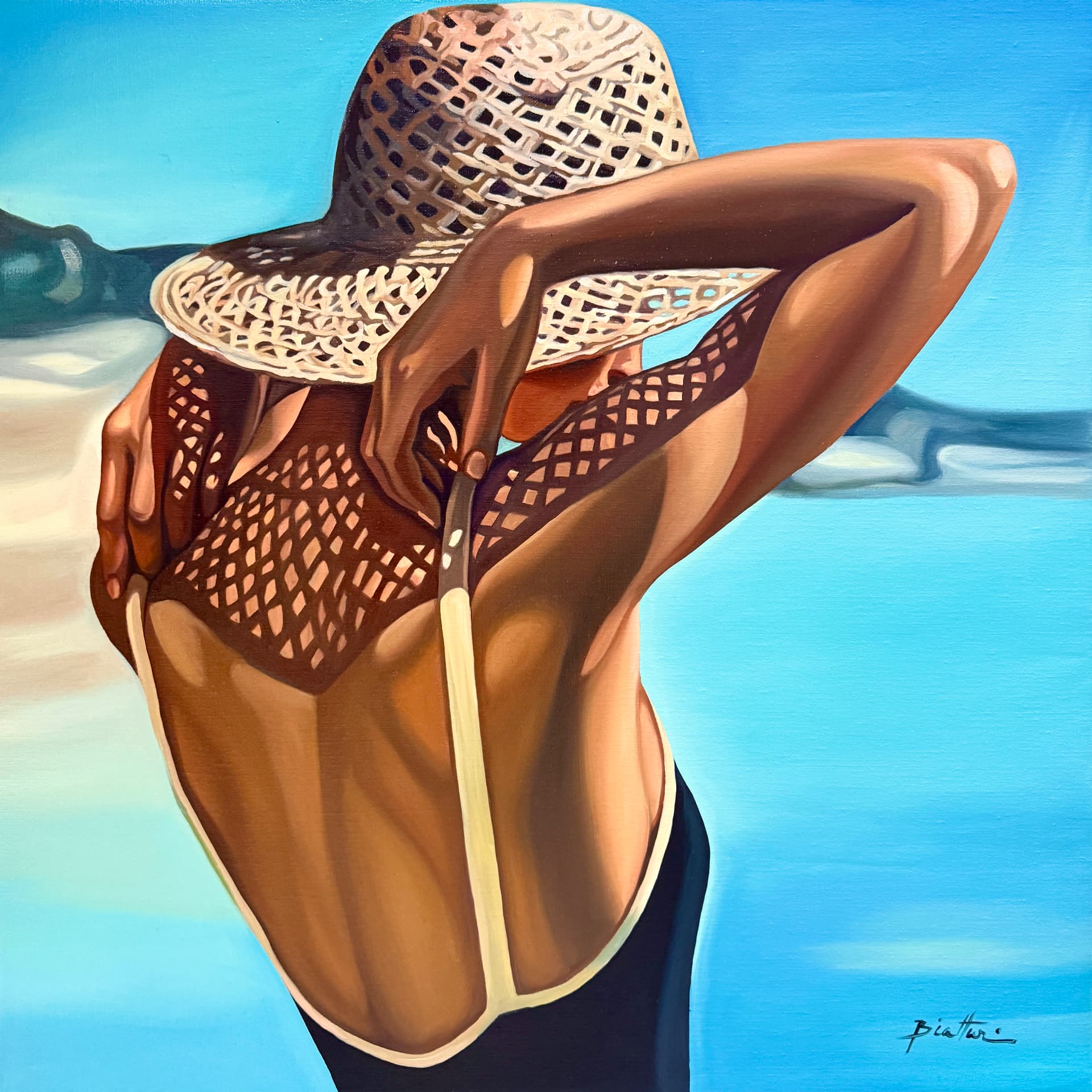 Lumière d'Été — Huile sur toile, 60 × 60 cm, cadre noir
