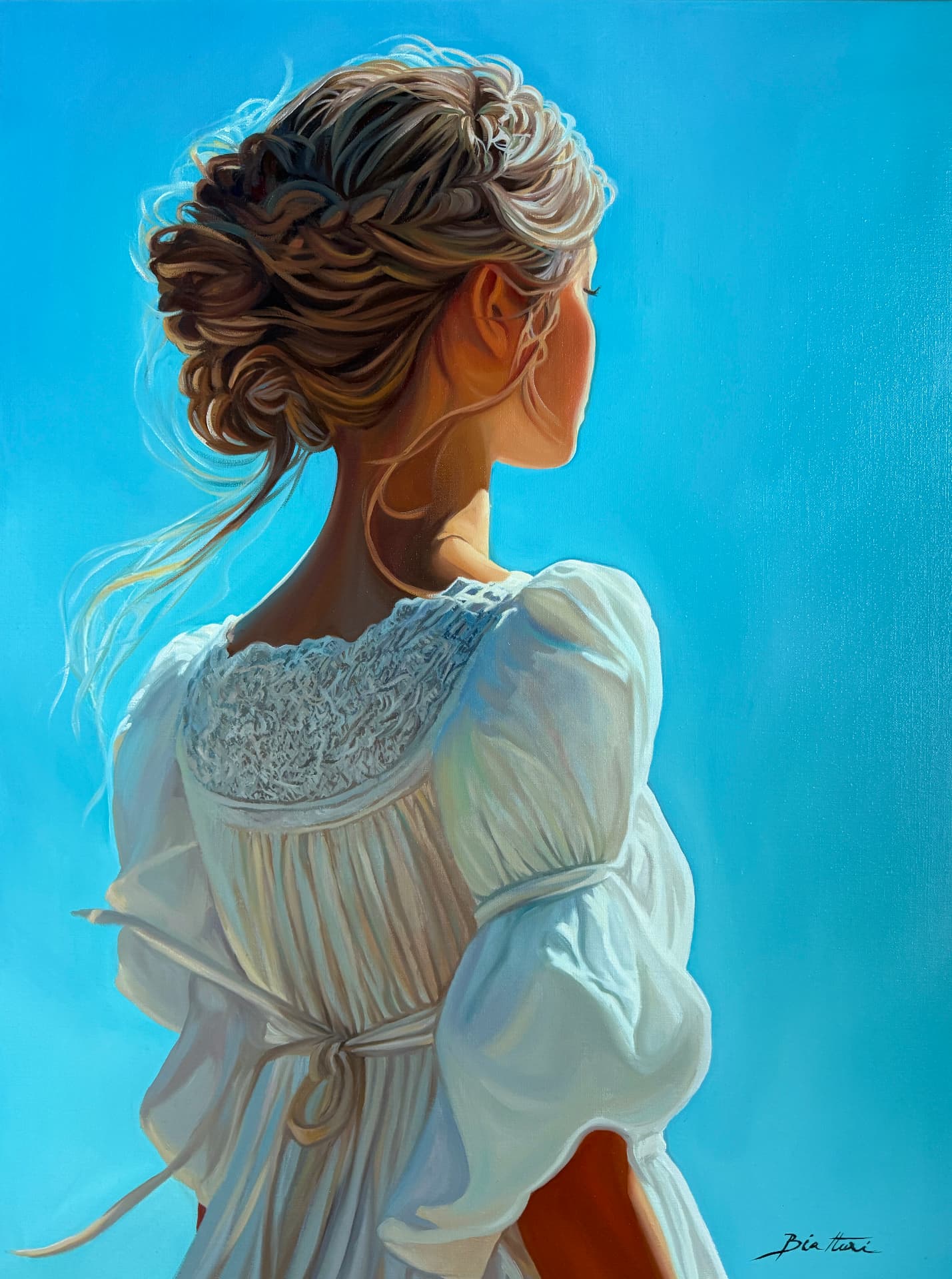 Les Regards — Huile sur toile, 80 × 80 cm, encadrée
